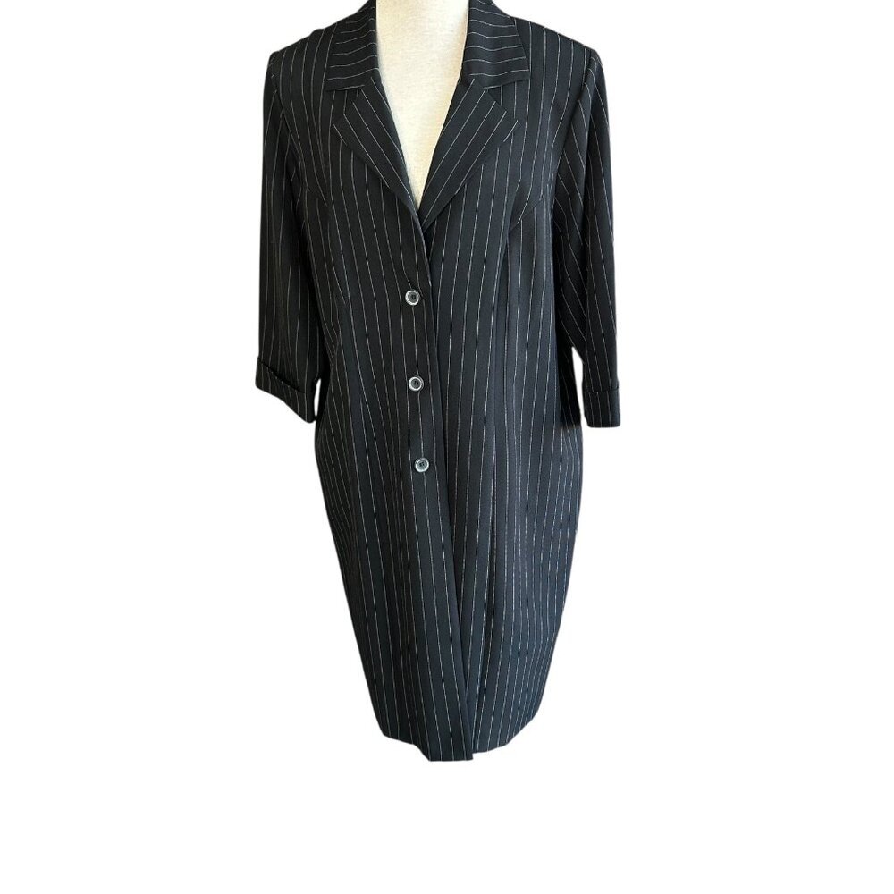 Betsy Lauren Women's Shirtdress Black Pinstripe Coat Dress Size 18W